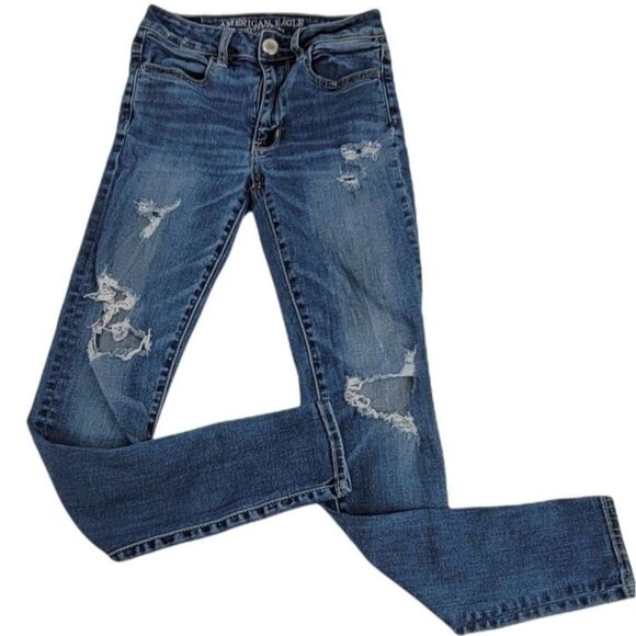 American Eagle Hi Rise Destroyed Skinny Jeggings Womens Size 0 Jean Legg… - Picture 1 of 9